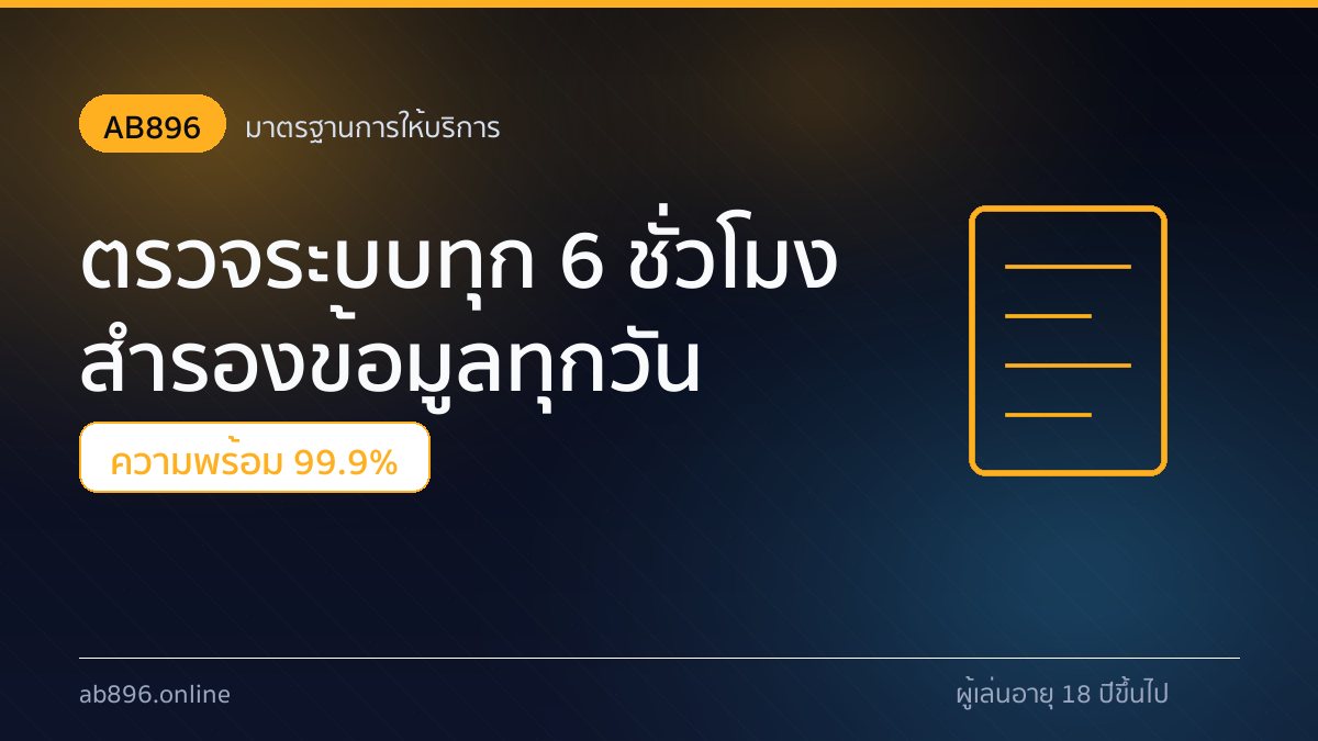หน้าจอตรวจสอบระบบการเงินและความปลอดภัยของ AB896 ก่อนเปิดให้เดิมพัน